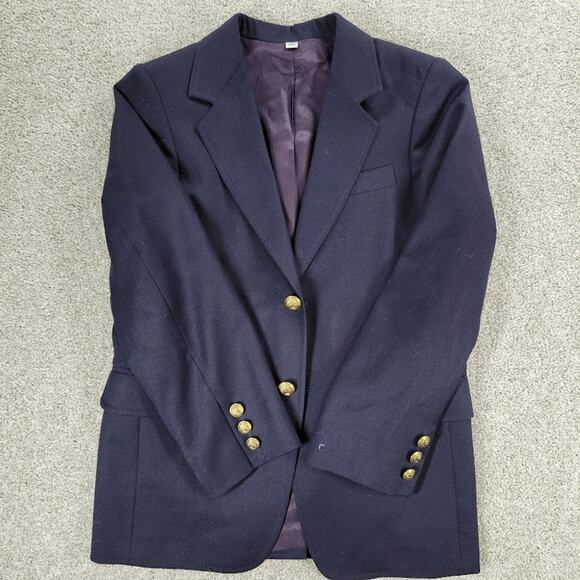 Talbots Blazer Girls 10 Blue Sport Coat Gold Crest Buttons 100% Wool Jacket - Picture 11 of 13